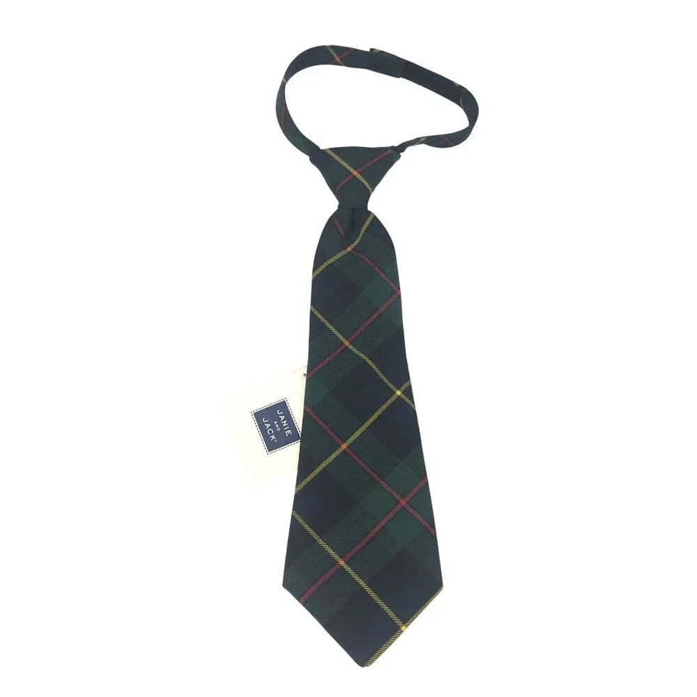 Janie and Jack Boys Necktie Hook & Loop Plaid Green 0-24M